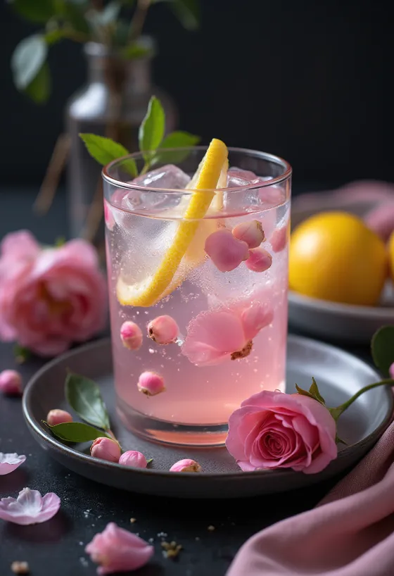 Limonade med rosevann servert i glass