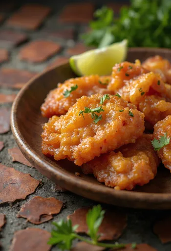 Chicharrón, sprøtt svinekjøtt servert