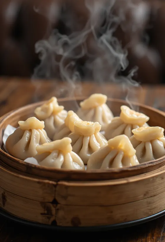 Dim sum med svinekjøtt servert