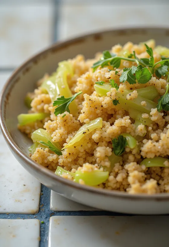 Krydret bulgur med savoykål servert