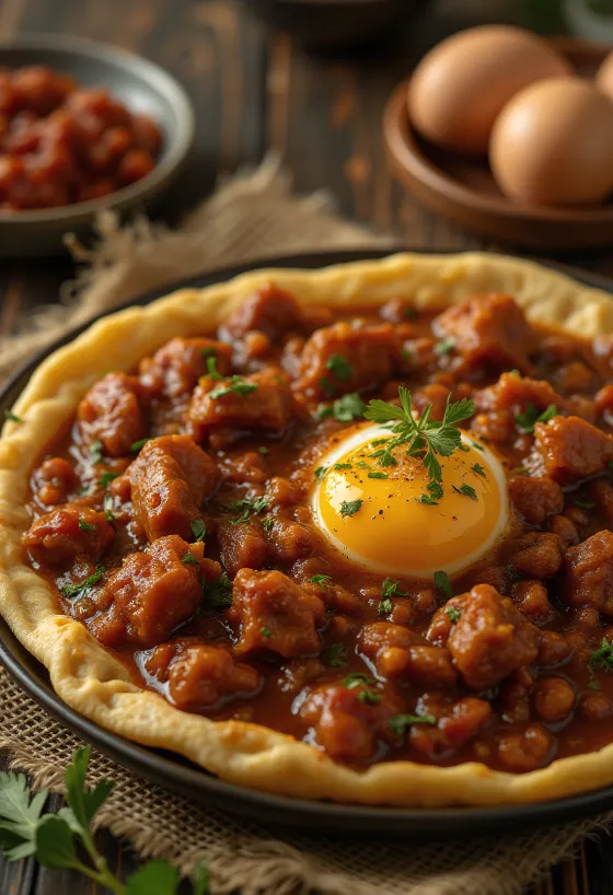 Doro Wat servert med hardkokt egg og injera-lefser