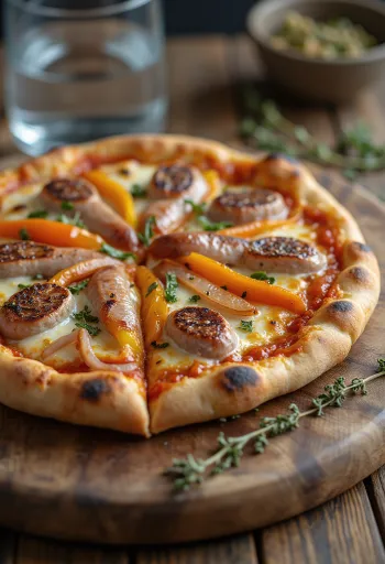 Pizza Viennese med østerriksk pølse, paprika og mozzarella