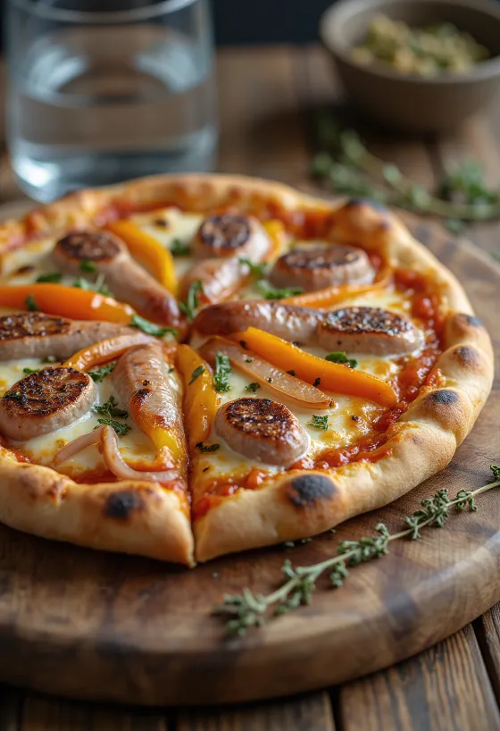 Pizza Viennese med østerriksk pølse, paprika og mozzarella