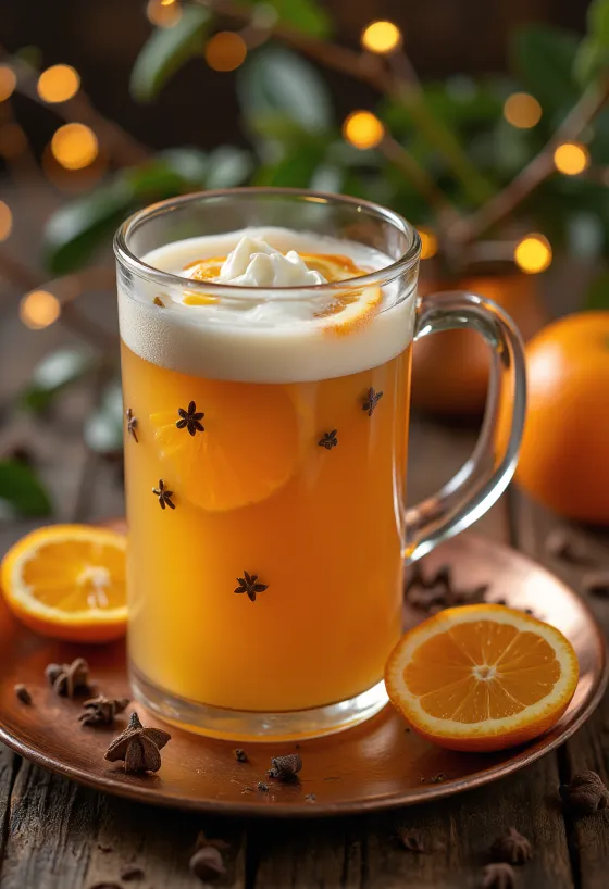 Cider med nellik og appelsin servert i glass