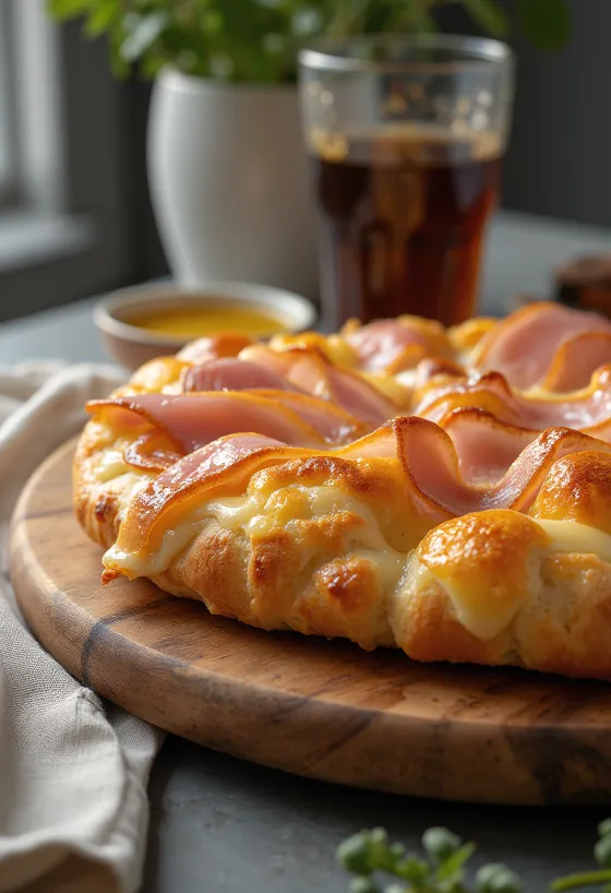Focaccia med Trappistost og skinke servert