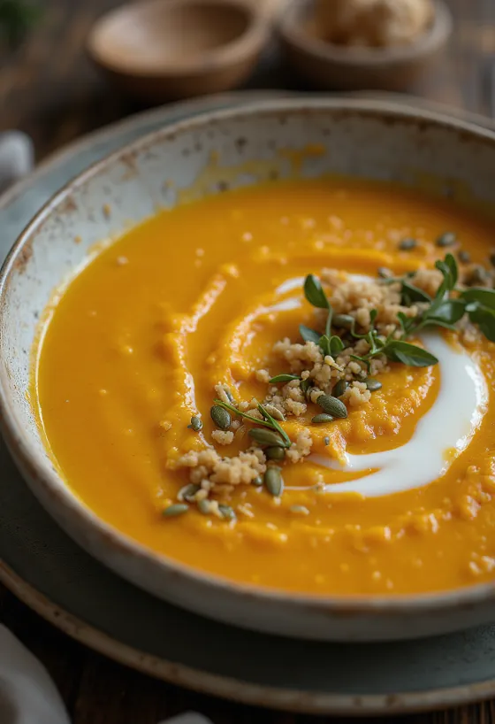 Kremet søtpotetsuppe med ingefær servert