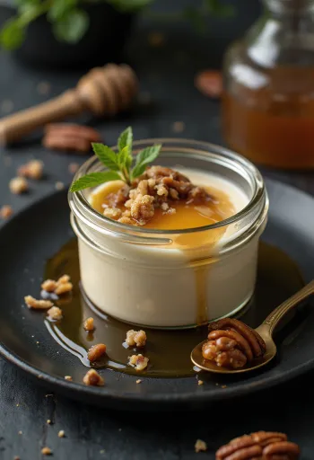 Panna cotta med pekannøtter servert