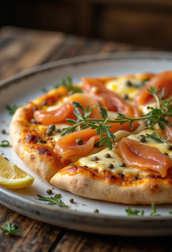 Pizza à la Norvégienne med røykelaks, kapers og rømme