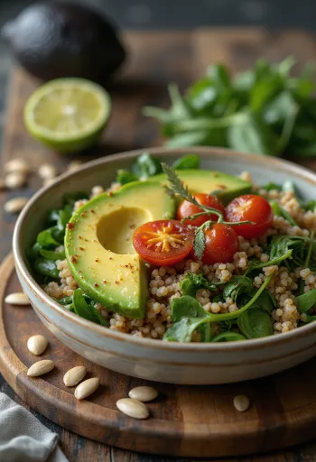 Buddha bowl med spinat, quinoa og avokado