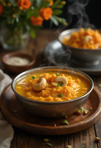 Gajar ka Halwa med gulrot, rike kryddersmaker.