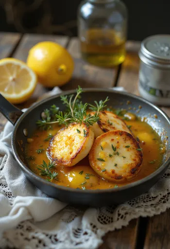 Saganaki med halloumi, sprøstekte osteskiver servert med sitron og oregano