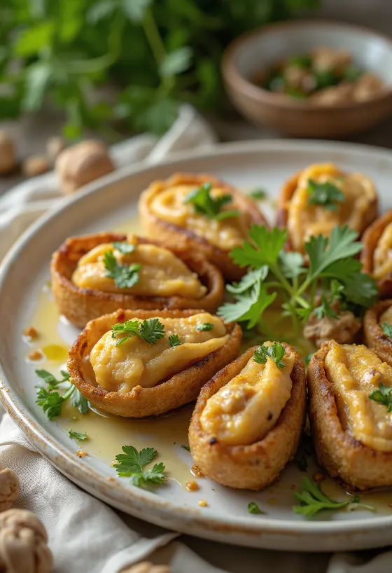 Badrijani med mynte, pyntet med yoghurtsaus og koriander