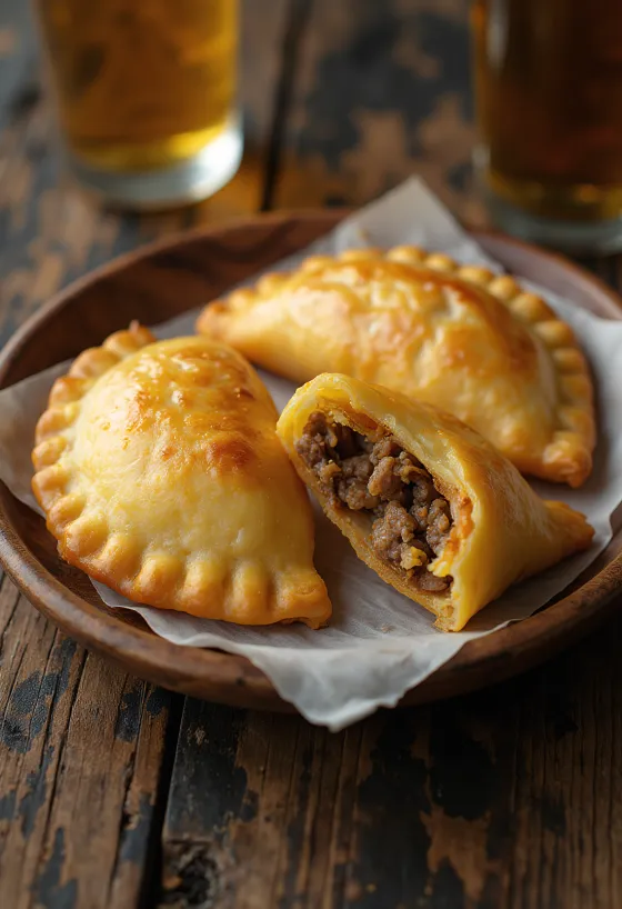 Empanadas med storfekjøtt servert med frisk salat