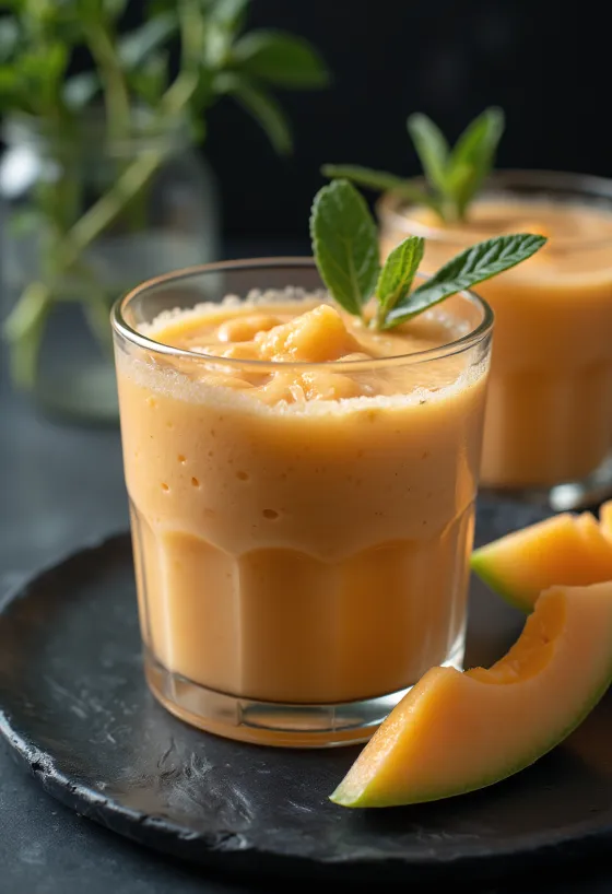 Smoothie med cantaloupe servert i glass