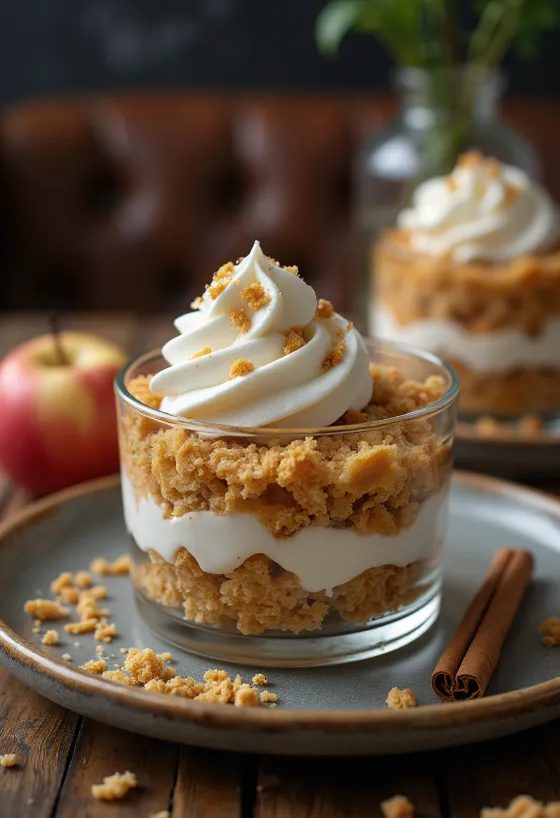 Eplekake med mascarpone servert i stykker