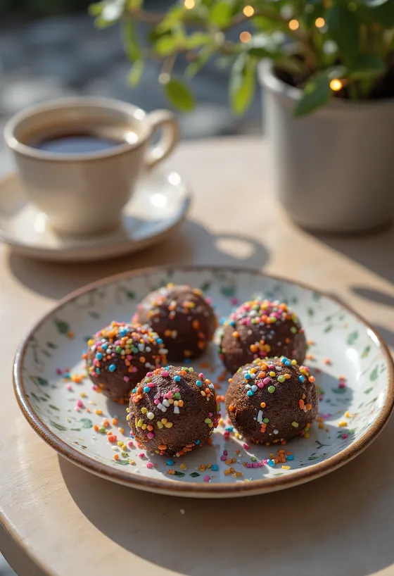 Brigadeiro med sukker, kuler i fargerike sukkerperler, servert