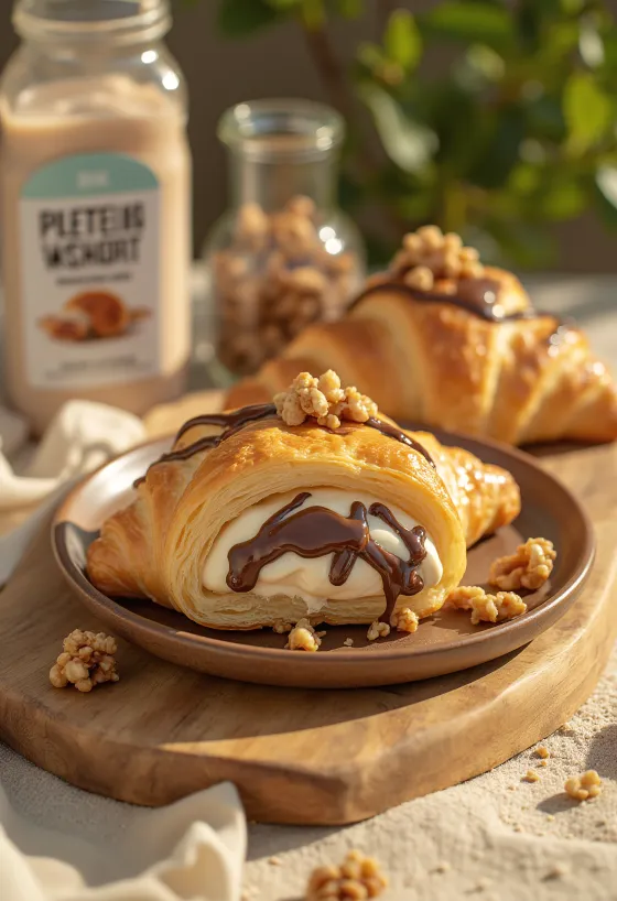 Proteincroissant servert med sjokolade og nøtter