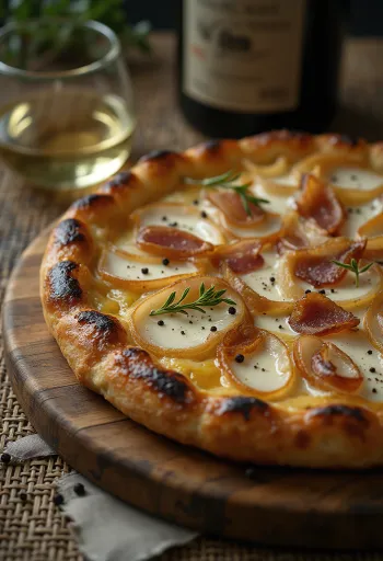 Tarte flambée med rømme, løk og bacon