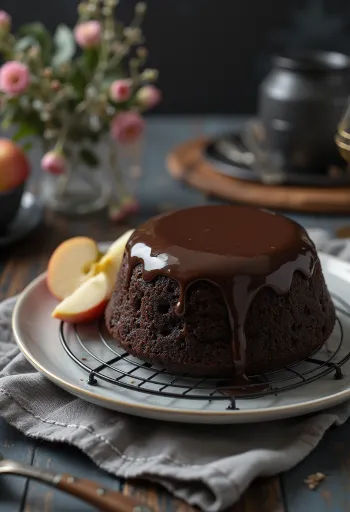 Eple- og sjokoladekake i elegant servering