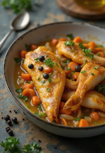 Escabeche fisk servert med grønnsaker