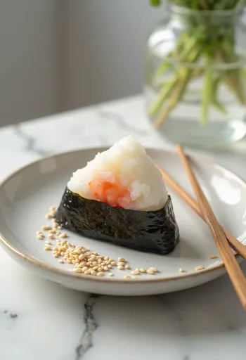 Mentaiko onigiri, japansk rett med fiskerogn, nori-tang og sesamfrø