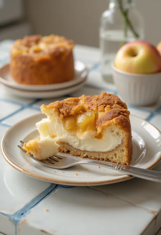 Eple- og kanelkake med kesam pyntet med epler og kanel