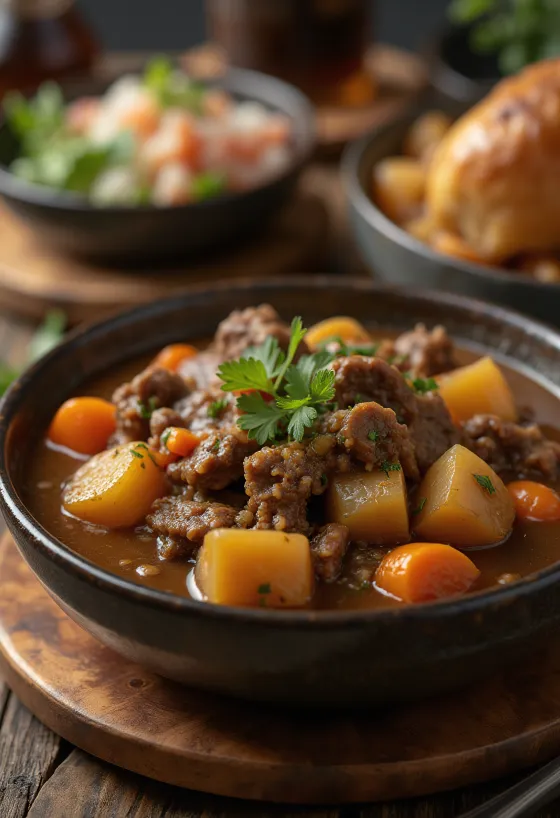 Estofado de carne servert