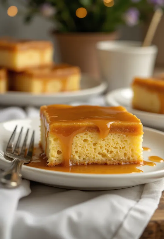 Karamellkake servert