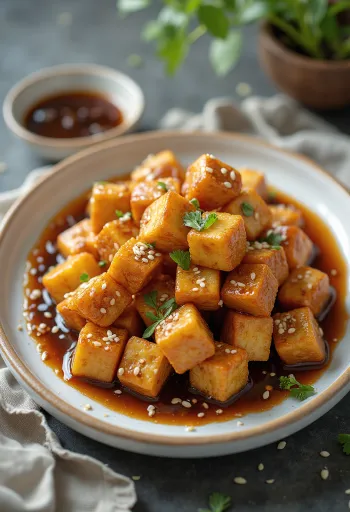 Stekt tofu med hvitløkssaus