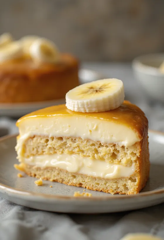 Banankake med mascarpone servert