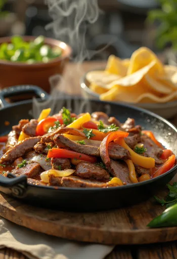 Biff fajitas servert med frisk koriander og guacamole