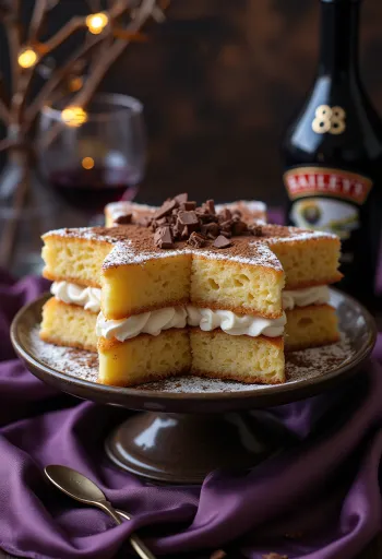 Pandoro med Baileyskrem, servert med revet sjokolade og kakaopulver