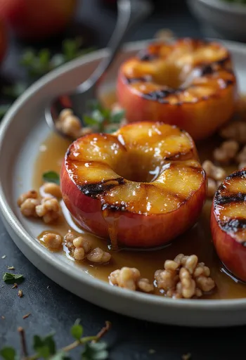 BBQ grillet eple med lønnesirup servert