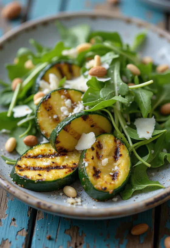Salat med grillet squash, ruccola og parmesan