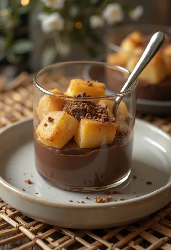 Panettone med sjokolademousse, pyntet med smuldret sjokolade og kanel