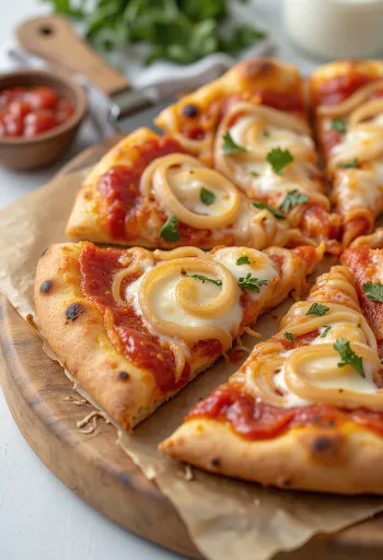 Pizza con Cipolla med løk og mozzarella