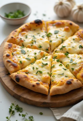 Quattro Formaggi pizza servert med hvitløksolje