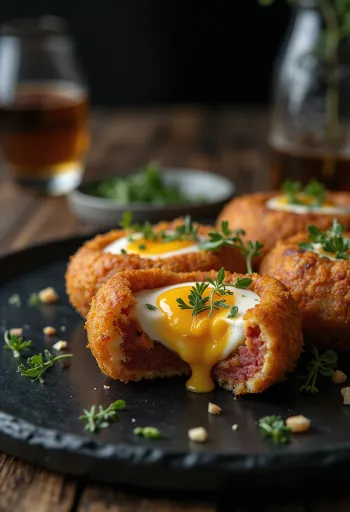 Scotch egg med chorizopølse, med sprø skorpe