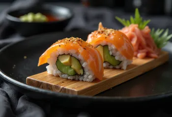 Temaki med laks, sushikremmerhus, fersk laks, avokado og wasabi