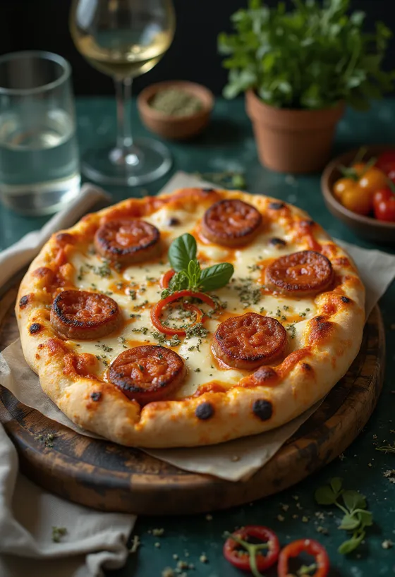 Vegansk Pizza Diavola med plantebasert pølse og chili