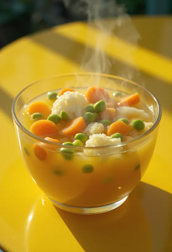 Frisk grønnsakssuppe servert med gulrot, sellerirot og persille