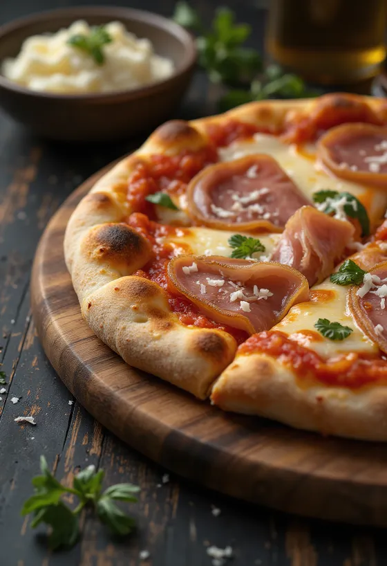 Pizza con Pancetta med bacon og ost