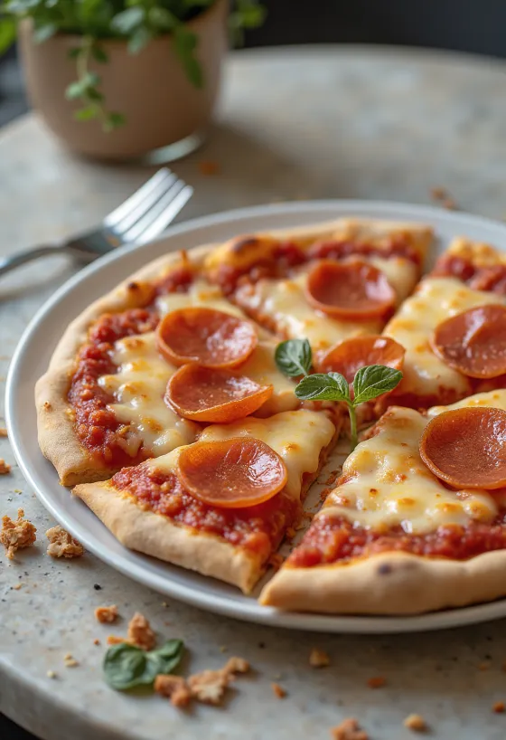 Vegansk pepperoni pizza med plantebasert ost og pølse