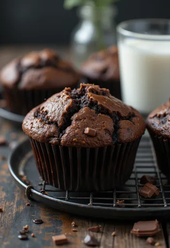 Sjokolademuffins med myk deig, og smeltede sjokoladebiter inni