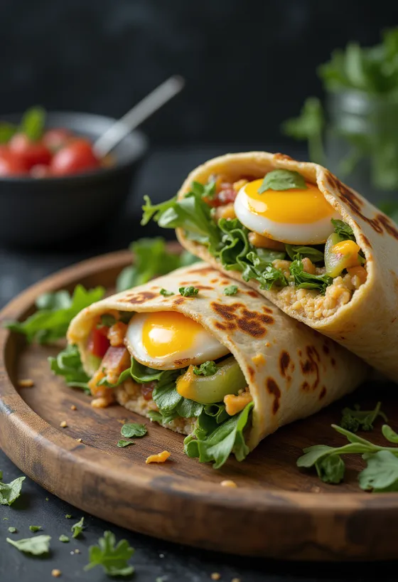 Wrap med grillet aubergine, friske grønnsaker og hummus