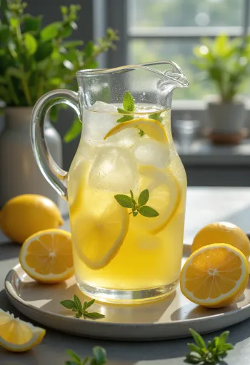 Mynte-limonade servert med frisk sitron og is