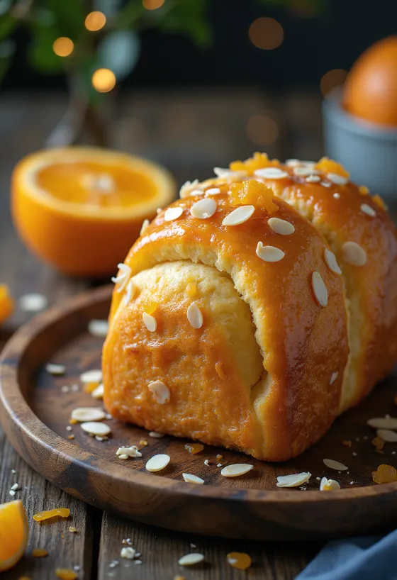 Panettone med appelsinskall, pyntet med mandler