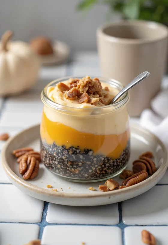 Chiapudding med gresskar, servert med kanel og ristede valnøtter.
