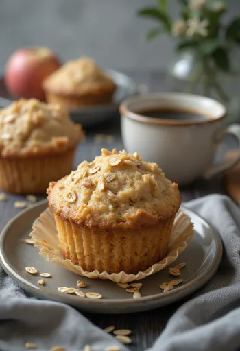 Eplemuffins med havregryn servert på en tallerken