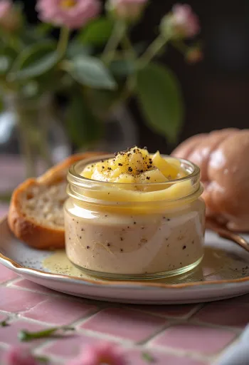 Kyllingleverpostei med kremet konsistens, servert med friske urter og sprø toast